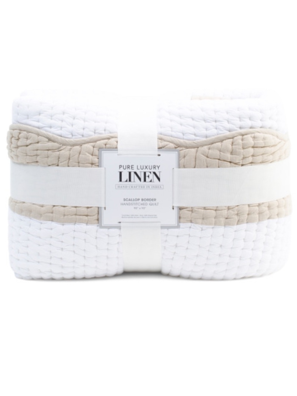 Pure Luxury Linen Scallop Border Quilt - White & Beige
